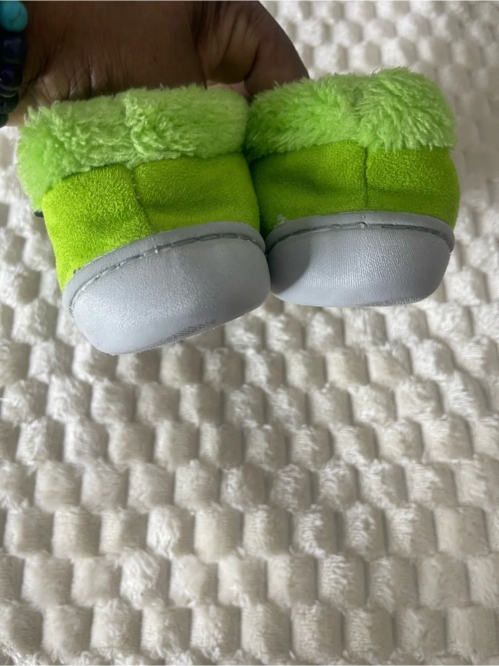 Kids Plush Slip-On Slippers in Bright Lime Green